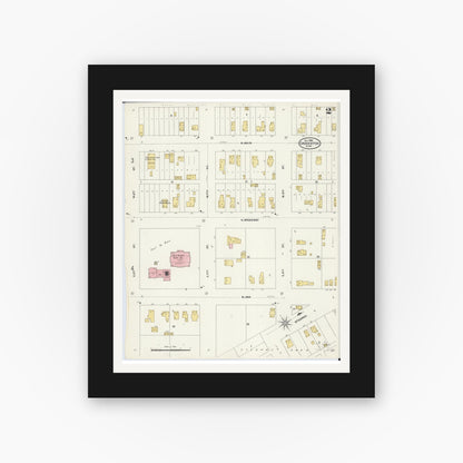 Old map wall art mockup — black gallery frame with white mat — Sanborn Fire Insurance Map from Crookston, Polk County, Minnesota (1906), Sheet #0002