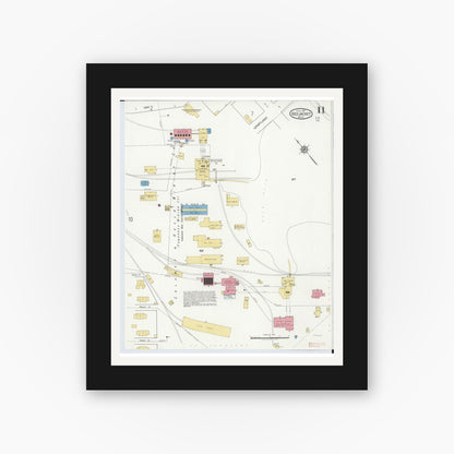 Old map wall art mockup — black gallery frame with white mat — Sanborn Fire Insurance Map from Red Jacket, Houghton County, Michigan (1917), Sheet #0011