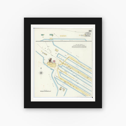 Old map wall art mockup — black gallery frame with white mat — Sanborn Fire Insurance Map from Escanaba, Delta County, Michigan (1906), Sheet #0033