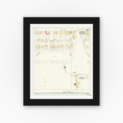 Old map wall art mockup — black gallery frame with white mat — Sanborn Fire Insurance Map from Madison, Jefferson County, Indiana (1911), Sheet #0013