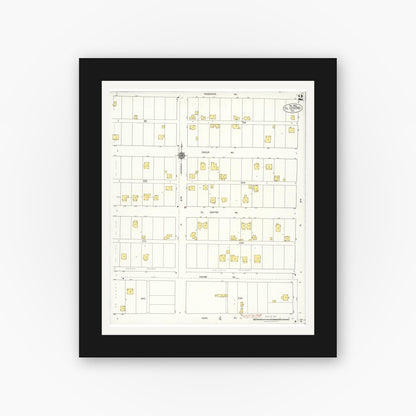 Old map wall art mockup — black gallery frame with white mat — Sanborn Fire Insurance Map from El Centro, Imperial County, California (1922), Sheet #0002