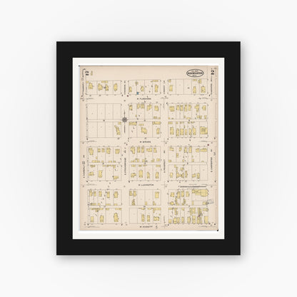 Old map wall art mockup — black gallery frame with white mat — Sanborn Fire Insurance Map from Iron Mountain, Dickinson County, Michigan (1923), Sheet #0002