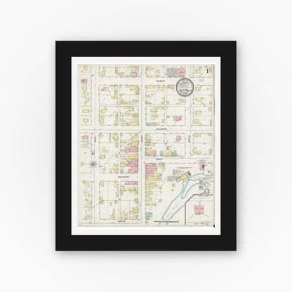 Old map wall art mockup — black gallery frame with white mat — Sanborn Fire Insurance Map from South Whitley, Whitley County, Indiana (1895) - Complete Map Set