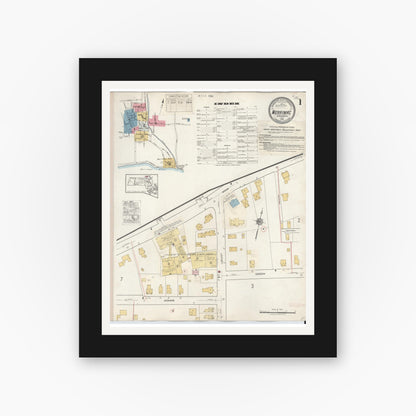Old map wall art mockup — black gallery frame with white mat — Sanborn Fire Insurance Map from Merrimac, Essex County, Massachusetts (1934) - Complete Map Set