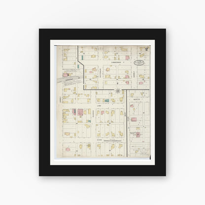 Old map wall art mockup — black gallery frame with white mat — Sanborn Fire Insurance Map from Forest, Hardin County, Ohio (1895), Sheet #0002