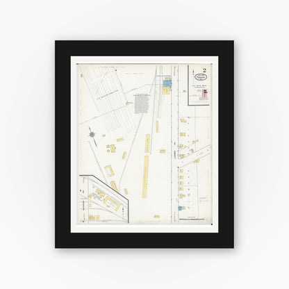 Old map wall art mockup — black gallery frame with white mat — Sanborn Fire Insurance Map from Tomah, Monroe County, Wisconsin (1912), Sheet #0002