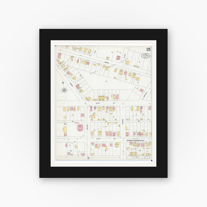 Old map wall art mockup — black gallery frame with white mat — Sanborn Fire Insurance Map from Alton, Madison County, Illinois (1902), Sheet #0015