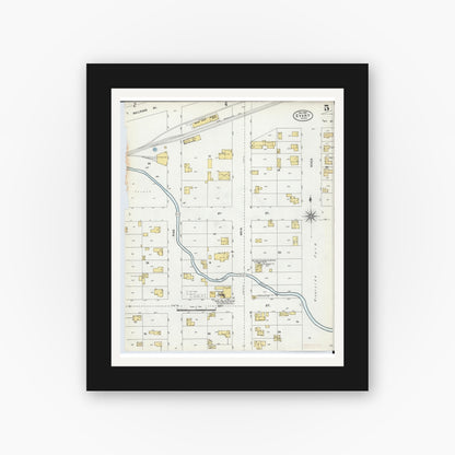 Old map wall art mockup — black gallery frame with white mat — Sanborn Fire Insurance Map from Evart, Osceola County, Michigan (1904), Sheet #0005