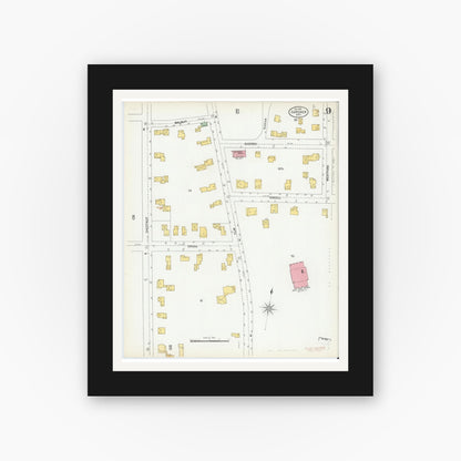 Old map wall art mockup — black gallery frame with white mat — Sanborn Fire Insurance Map from Gardner, Worcester County, Massachusetts (1900), Sheet #0009