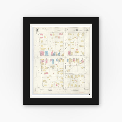 Old map wall art mockup — black gallery frame with white mat — Sanborn Fire Insurance Map from White Pigeon, Saint Joseph County, Michigan (1954), Sheet #0002