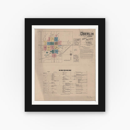 Old map wall art mockup — black gallery frame with white mat — Sanborn Fire Insurance Map from Oberlin, Lorain County, Ohio (1922), Sheet #0001