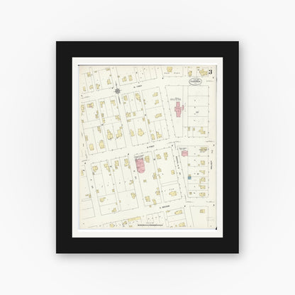Old map wall art mockup — black gallery frame with white mat — Sanborn Fire Insurance Map from Onarga, Iroquois County, Illinois (1914), Sheet #0003