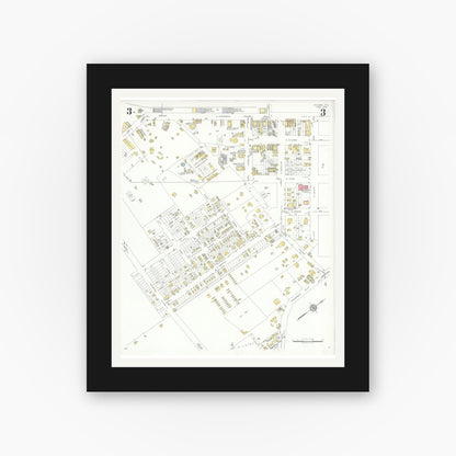 Old map wall art mockup — black gallery frame with white mat — Sanborn Fire Insurance Map from Kilgore, Gregg County, Texas (1932), Sheet #0003