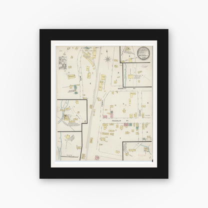Old map wall art mockup — black gallery frame with white mat — Sanborn Fire Insurance Map from Millbrook, Dutchess County, New York (1887), Sheet #0001