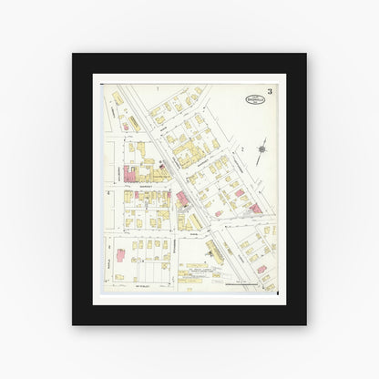 Old map wall art mockup — black gallery frame with white mat — Sanborn Fire Insurance Map from Brookville, Montgomery County, Ohio (1911), Sheet #0003