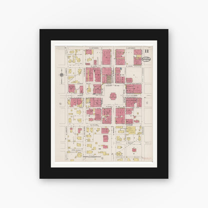 Old map wall art mockup — black gallery frame with white mat — Sanborn Fire Insurance Map from Marion, Williamson County, Illinois (1922), Sheet #0011