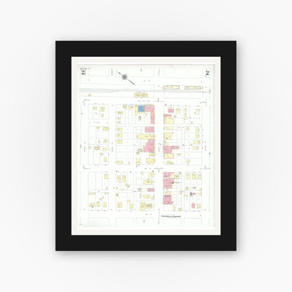 Old map wall art mockup — black gallery frame with white mat — Sanborn Fire Insurance Map from Nederland, Jefferson County, Texas (1949), Sheet #0002