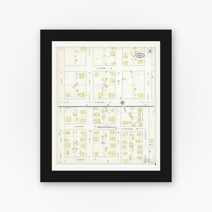 Old map wall art mockup — black gallery frame with white mat — Sanborn Fire Insurance Map from Temple, Bell County, Texas (1915), Sheet #0002