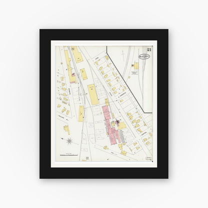 Old map wall art mockup — black gallery frame with white mat — Sanborn Fire Insurance Map from Michigan City, La Porte County, Indiana (1899), Sheet #0021