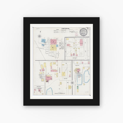 Old map wall art mockup — black gallery frame with white mat — Sanborn Fire Insurance Map from Waterloo, Monroe County, Illinois (1898) - Complete Map Set