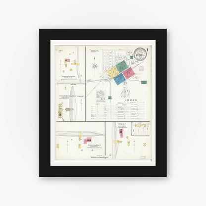 Old map wall art mockup — black gallery frame with white mat — Sanborn Fire Insurance Map from Bicknell, Knox County, Indiana (1907) - Complete Map Set