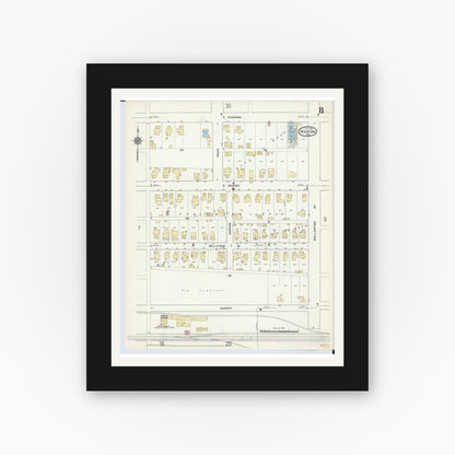 Old map wall art mockup — black gallery frame with white mat — Sanborn Fire Insurance Map from Marion, Marion County, Ohio (1914), Sheet #0008