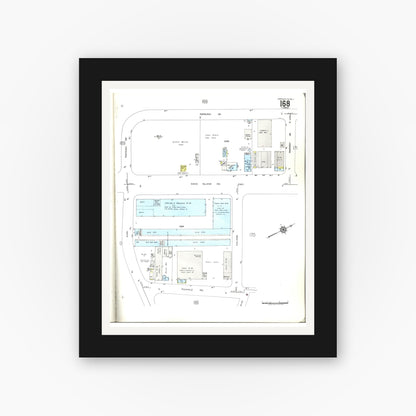 Old map wall art mockup — black gallery frame with white mat — Sanborn Fire Insurance Map from Honolulu, Oahu County, Hawaii (1955), Sheet #0168