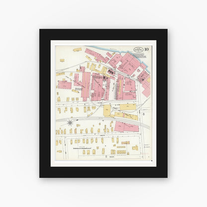 Old map wall art mockup — black gallery frame with white mat — Sanborn Fire Insurance Map from Sandy Hill, Washington County, New York (1907), Sheet #0010