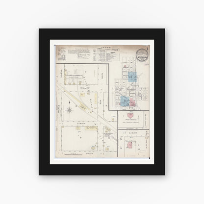 Old map wall art mockup — black gallery frame with white mat — Sanborn Fire Insurance Map from Wyoming, Stark County, Illinois (1886) - Complete Map Set