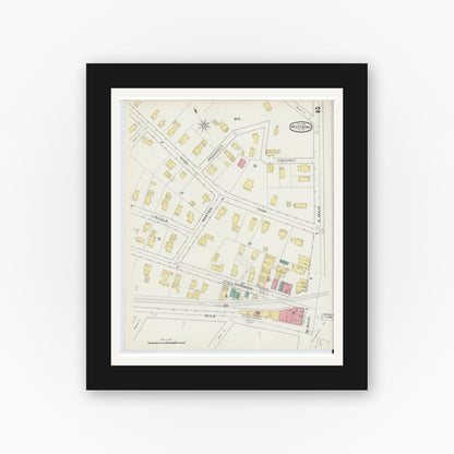 Old map wall art mockup — black gallery frame with white mat — Sanborn Fire Insurance Map from Westboro, Worcester County, Massachusetts (1894), Sheet #0002