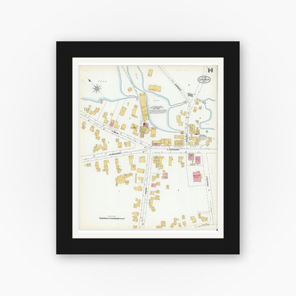 Old map wall art mockup — black gallery frame with white mat — Sanborn Fire Insurance Map from Gardner, Worcester County, Massachusetts (1900), Sheet #0014
