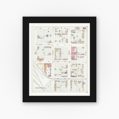 Old map wall art mockup — black gallery frame with white mat — Sanborn Fire Insurance Map from El Paso, El Paso County, Texas (1902), Sheet #0020