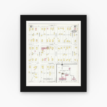 Old map wall art mockup — black gallery frame with white mat — Sanborn Fire Insurance Map from Macomb, Mcdonough County, Illinois (1924), Sheet #0012