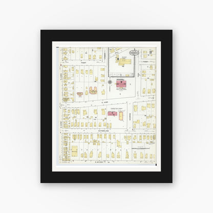 Old map wall art mockup — black gallery frame with white mat — Sanborn Fire Insurance Map from Ironwood, Gogebic County, Michigan (1921), Sheet #0008