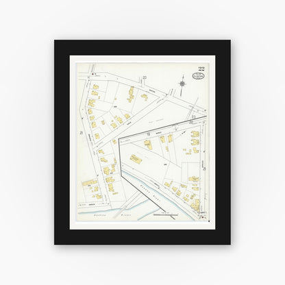 Old map wall art mockup — black gallery frame with white mat — Sanborn Fire Insurance Map from Clinton, Worcester County, Massachusetts (1911), Sheet #0022