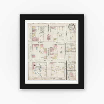 Old map wall art mockup — black gallery frame with white mat — Sanborn Fire Insurance Map from Shelbyville, Shelby County, Illinois (1886) - Complete Map Set