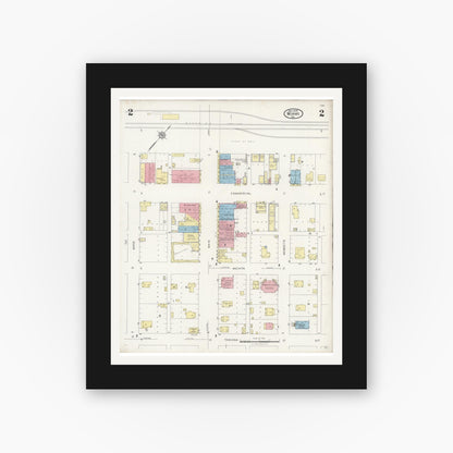 Old map wall art mockup — black gallery frame with white mat — Sanborn Fire Insurance Map from Miami, Roberts County, Texas (1929), Sheet #0002