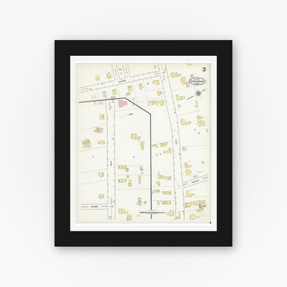 Old map wall art mockup — black gallery frame with white mat — Sanborn Fire Insurance Map from Shrewsbury, Worcester County, Massachusetts (1917), Sheet #0003