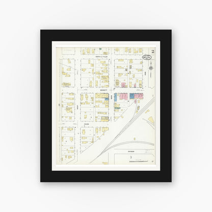 Old map wall art mockup — black gallery frame with white mat — Sanborn Fire Insurance Map from Mellen, Ashland County, Wisconsin (1909), Sheet #0002