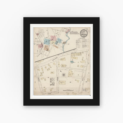 Old map wall art mockup — black gallery frame with white mat — Sanborn Fire Insurance Map from Middleboro, Plymouth County, Massachusetts (1885) - Complete Map Set