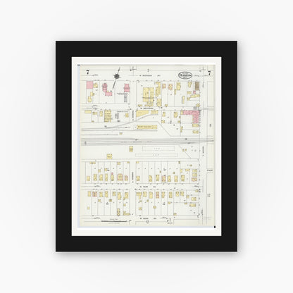 Old map wall art mockup — black gallery frame with white mat — Sanborn Fire Insurance Map from Dearborn, Wayne County, Michigan (1924), Sheet #0007
