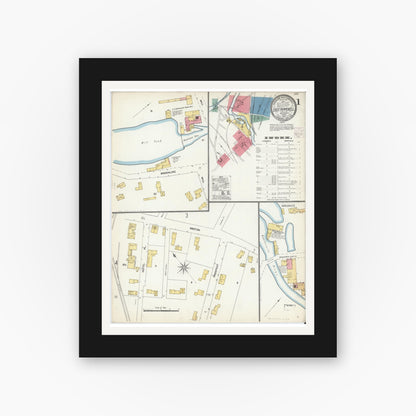 Old map wall art mockup — black gallery frame with white mat — Sanborn Fire Insurance Map from East Pepperell, Middlesex County, Massachusetts (1903) - Complete Map Set