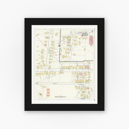 Old map wall art mockup — black gallery frame with white mat — Sanborn Fire Insurance Map from Aurora, Dearborn County, Indiana (1917), Sheet #0007