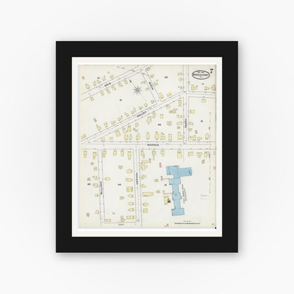 Old map wall art mockup — black gallery frame with white mat — Sanborn Fire Insurance Map from Brockport, Monroe County, New York (1892), Sheet #0007