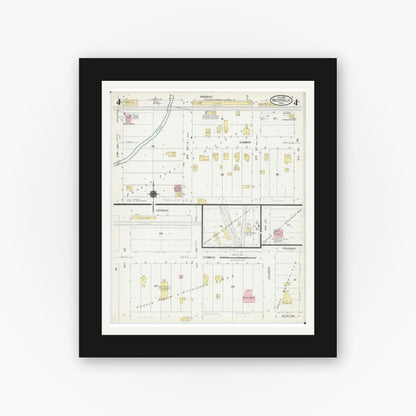 Old map wall art mockup — black gallery frame with white mat — Sanborn Fire Insurance Map from Waterville, Le Sueur County, Minnesota (1924), Sheet #0004