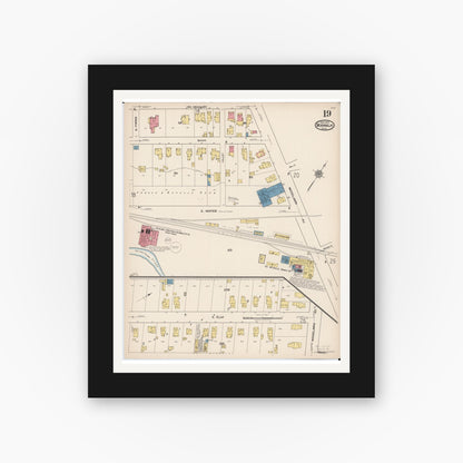 Old map wall art mockup — black gallery frame with white mat — Sanborn Fire Insurance Map from Norwalk, Huron County, Ohio (1922), Sheet #0019
