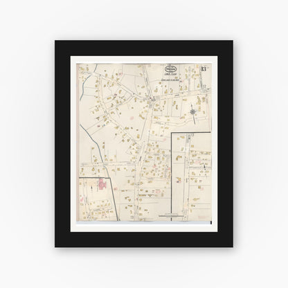 Old map wall art mockup — black gallery frame with white mat — Sanborn Fire Insurance Map from Hingham, Plymouth County, Massachusetts (1948), Sheet #0013