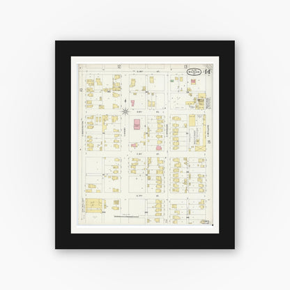 Old map wall art mockup — black gallery frame with white mat — Sanborn Fire Insurance Map from Marion, Grant County, Indiana (1896), Sheet #0014