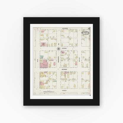 Old map wall art mockup — black gallery frame with white mat — Sanborn Fire Insurance Map from Columbia City, Whitley County, Indiana (1890), Sheet #0004