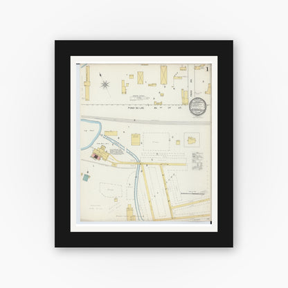 Old map wall art mockup — black gallery frame with white mat — Sanborn Fire Insurance Map from Hermansville, Menominee County, Michigan (1893), Sheet #0001
